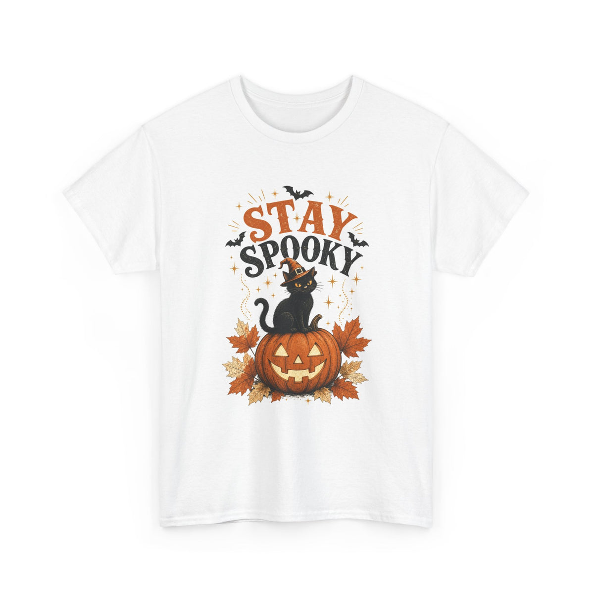 Stay Spooky Halloween T-Shirt — Black Cat on Pumpkin Tee